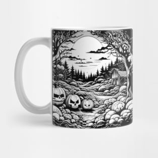 White Night of the Pumpkin Patch And Hut, Halloween Mug